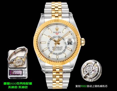 AR Factory Rolex Sky-Dweller 42mm 9002 Movement White Face TT Gold Jubilee Band Watch